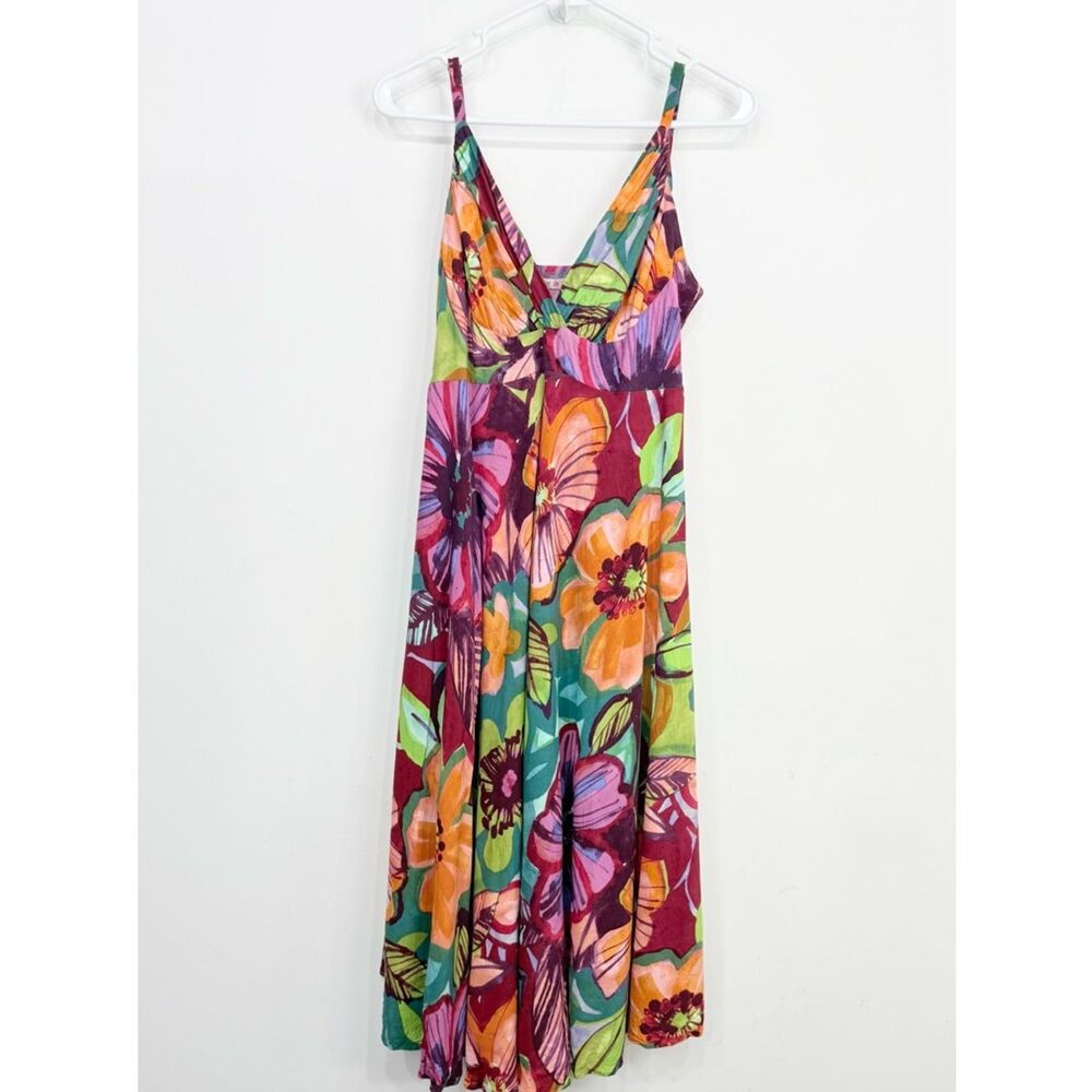 Jams World TEABERRY Colorful Abstract Floral Vibrant A Line Tank Midi Dress